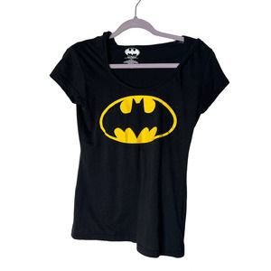 Batman Girl's T-shirt Hoodie in Black with Yellow Batman Logo Size M